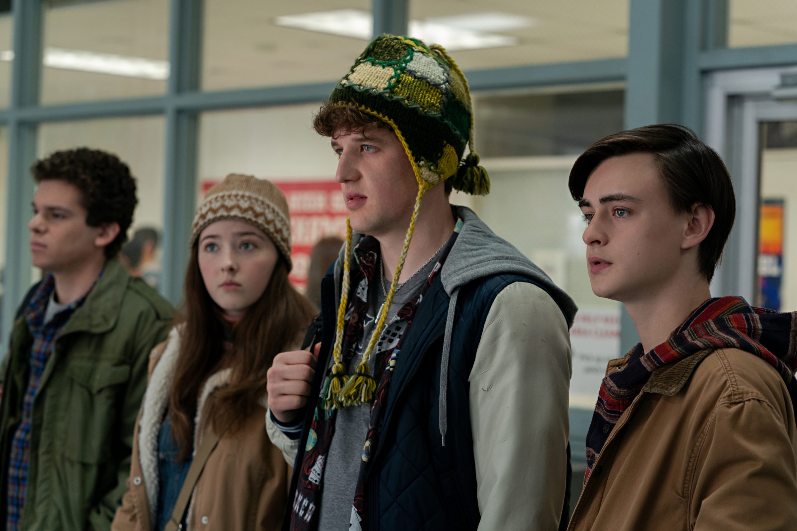 (L-R) Bennett Saltzman as Billy, Alexa Niziak as Margie, Conor William Wright as U-Boat and Jaeden Martell as Craig. Cr. Nicole Rivelli/Netflix © 2022