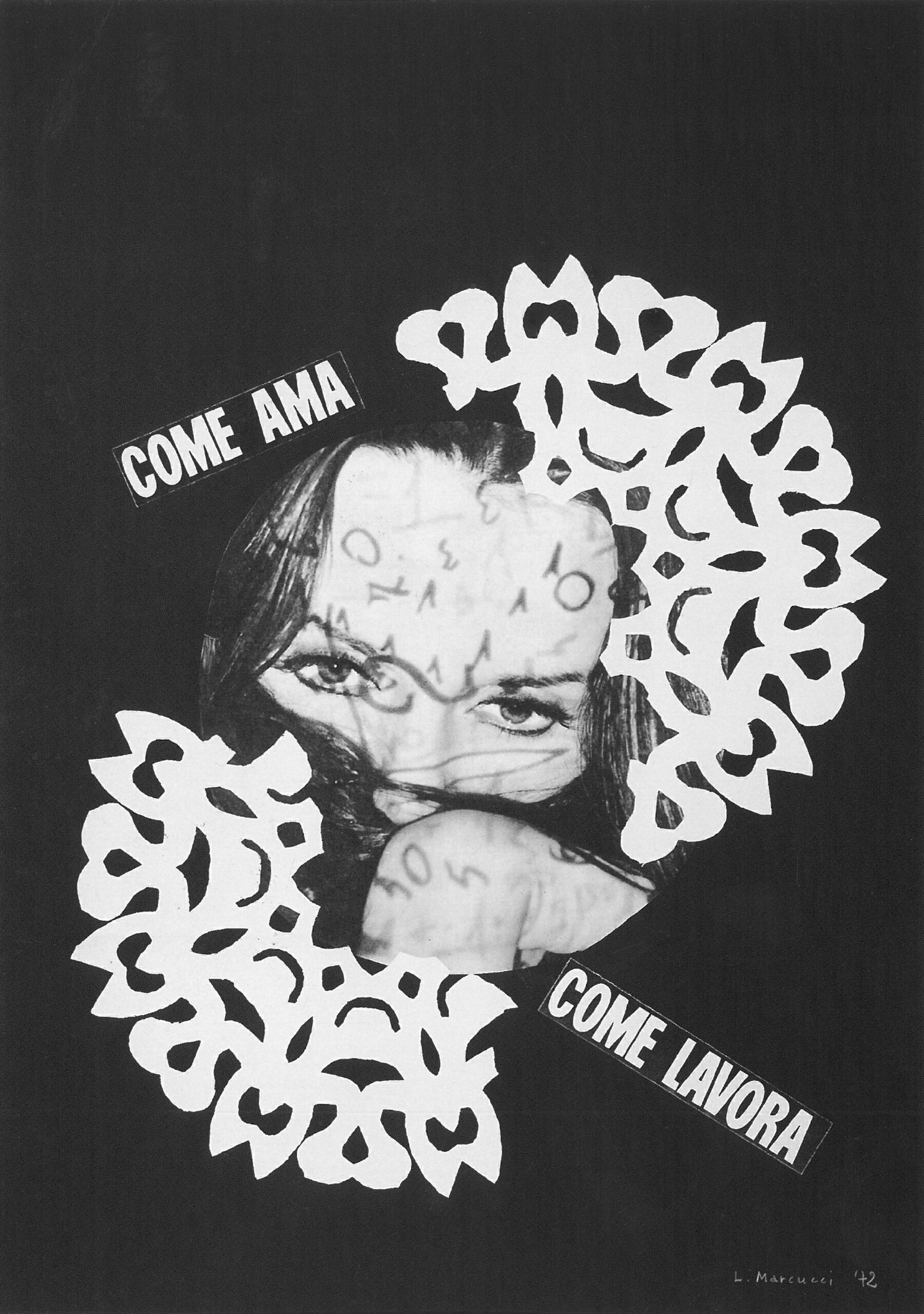 Lucia MarcucciCome ama -come lavora, 1972 Collage su cartoncino / Collage on cardboard70 x 50 cmCourtesy Frittelliarte contemporanea, FirenzeSIAE 2025